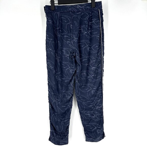 Victoria Beckham Cropped Pyjama Silk Trousers Abstract Swan Print Navy 4 - Picture 6 of 10